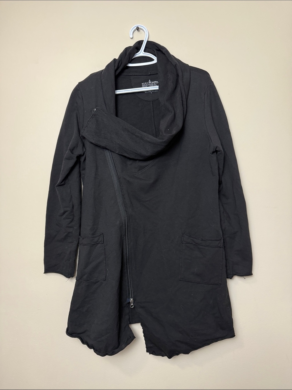 neon buddha Black Asymmetric Zip Trench Coat size L
